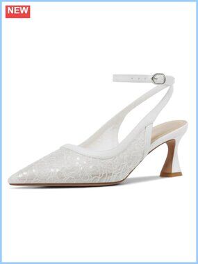 Lace Mesh Slingback Kitten Heel Pointed Toe Wedding Pumps